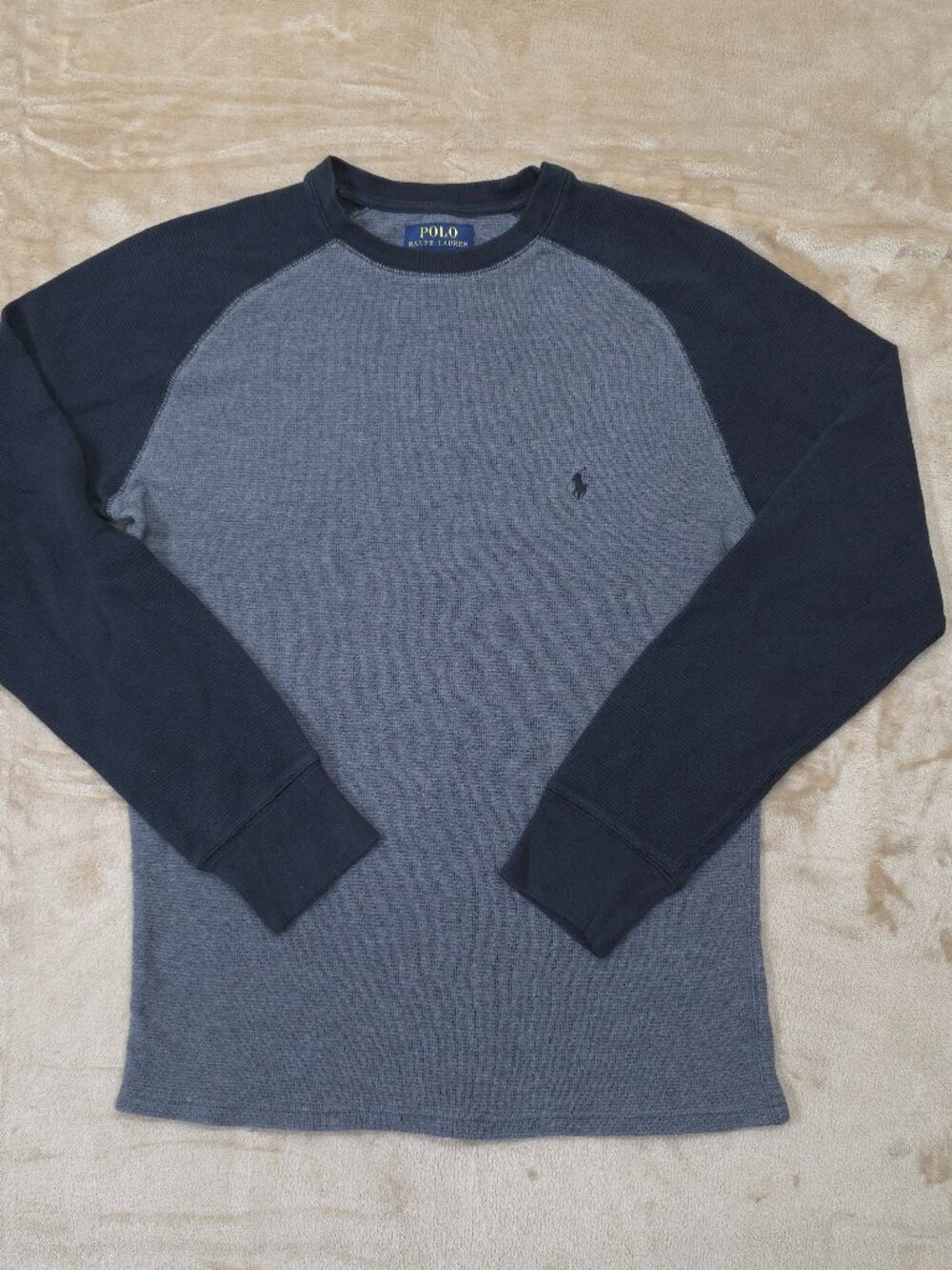 Polo Ralph Lauren Men's Thermal Waffle Knit Shirt Gray Black Size M Cotton